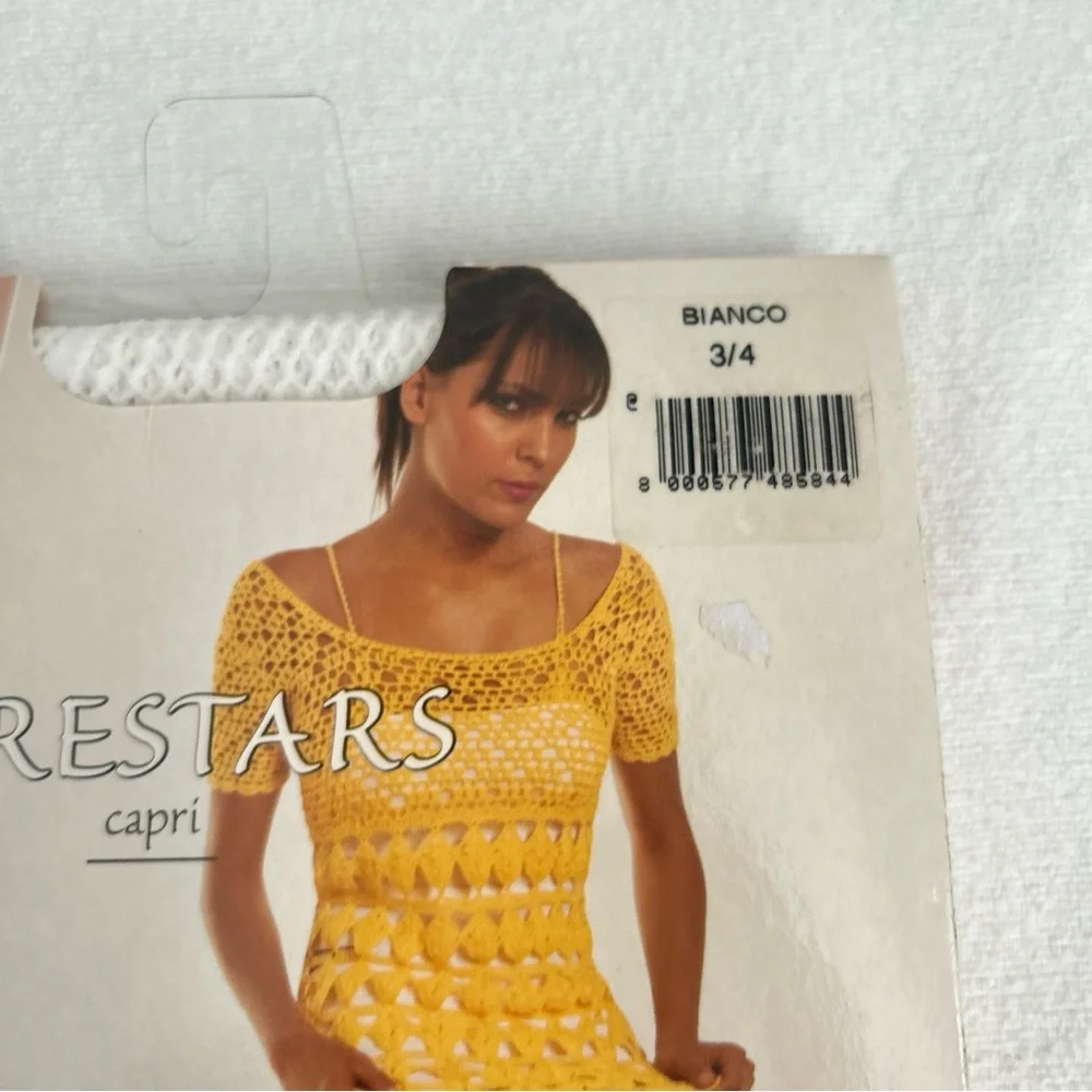 NEW Levante Calze Styling Firestars Capri White Pattern Stockings Size 3/4 L/XL